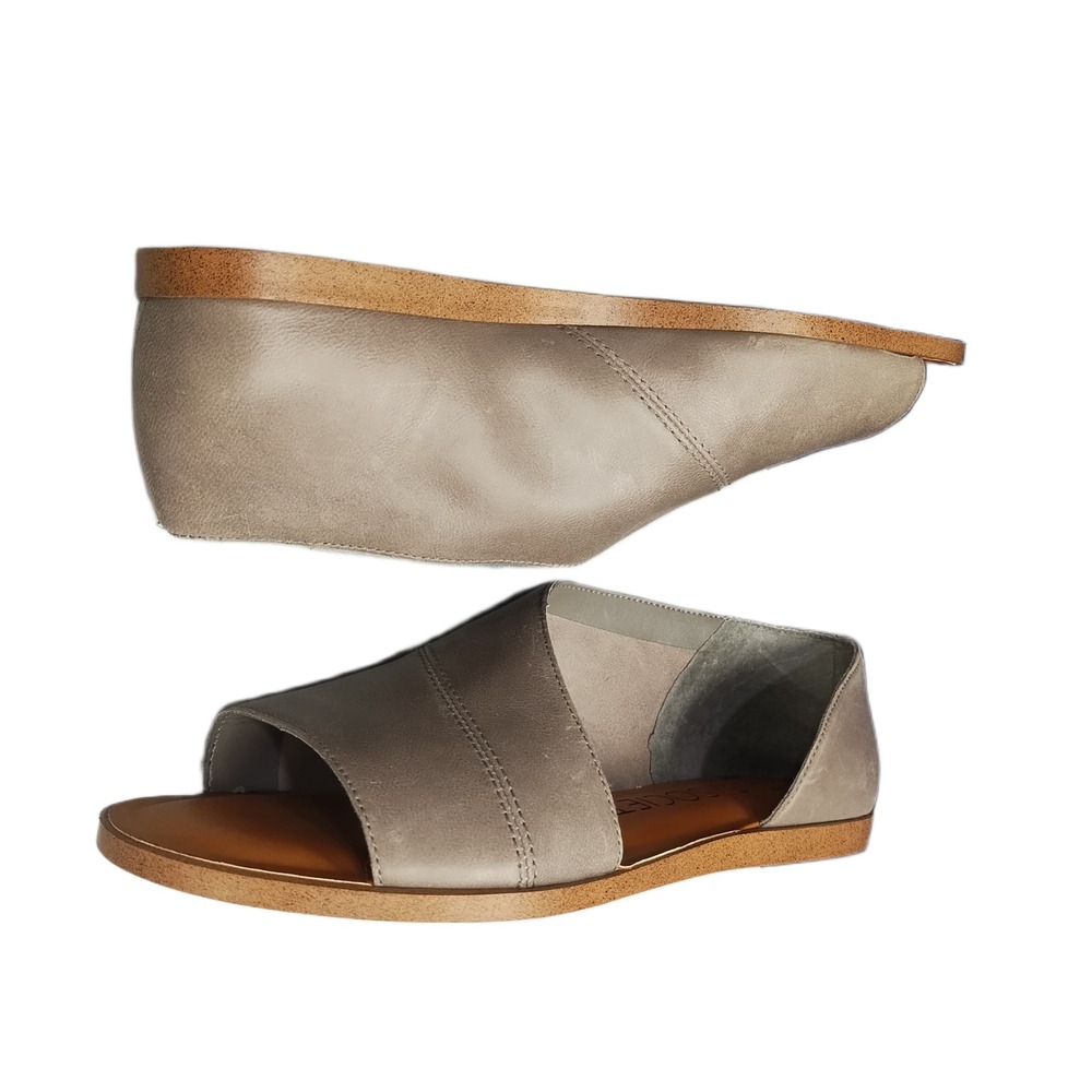 Sole Society Slide Sandals Womens US 8.5M Gray Brown Leather Asymmetrical Vamp